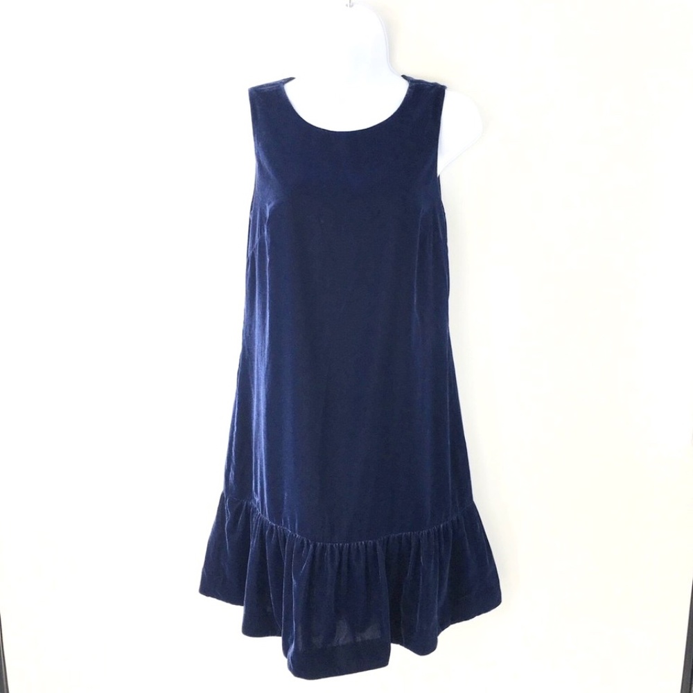 J Crew Velvet Dress Ruffle Hem Drop Waist Sleeveless Vivid Ink Sz 2